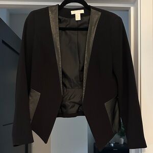H&M Women's Black Blazer with Faux Leather Trim